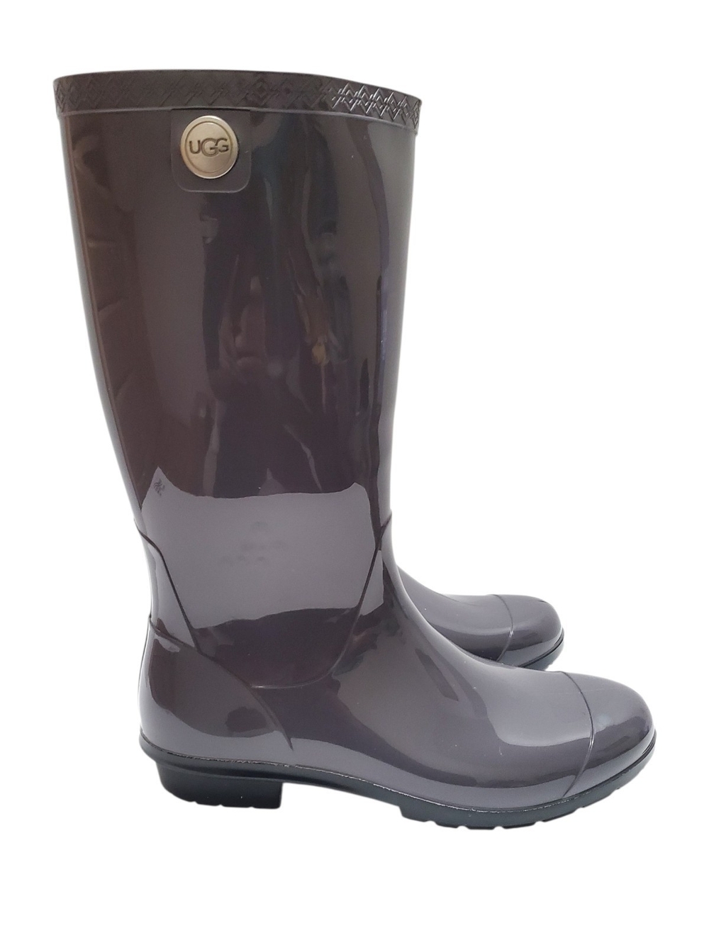 UGG Shaye Women's 10 Glossy Rubber Tall Rain Boots in Dark Gray Waterproof